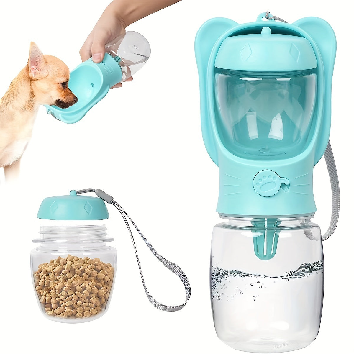 Gourde 2-en-1 pour Chien – Distributeur d’Eau & Nourriture Étanche Portable
