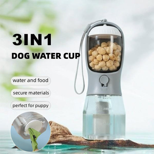 Gourde Multifonction 3-en-1 pour Animaux – Eau, Nourriture & Sacs à Déchets