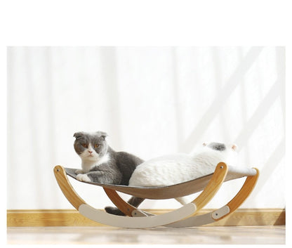 Hamac Rocking en Bois Massif pour Chat – Lit Bascule 2 en 1