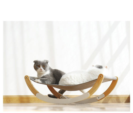 Hamac Rocking en Bois Massif pour Chat – Lit Bascule 2 en 1