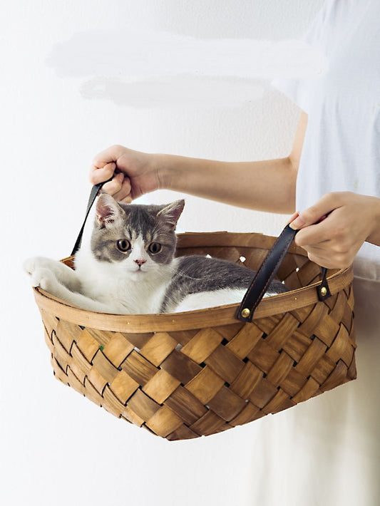 Maison en Rotin Naturel pour Chats & Chiens – Nid d’Été Élégant & Respirant
