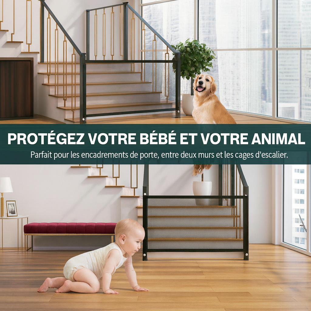 Pets Dog Cat Baby Safety Gate – Barrière de Sécurité Maille Portable pour Escaliers & Portes