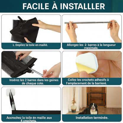 Pets Dog Cat Baby Safety Gate – Barrière de Sécurité Maille Portable pour Escaliers & Portes