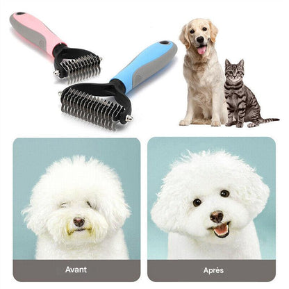 Brosse de Toilettage Double Face Chien & Chat – Anti-Nœuds & Réduction de Poils