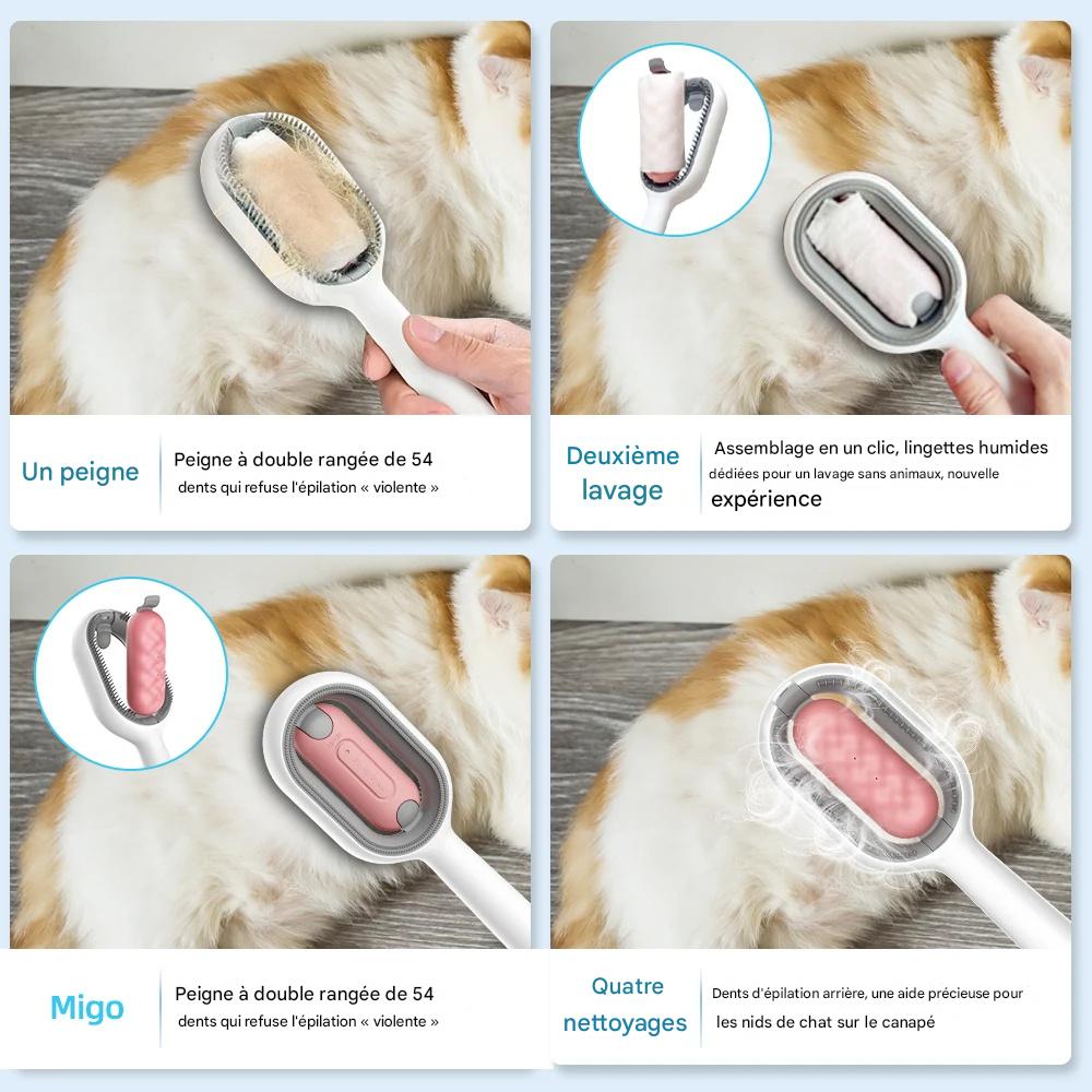 Brosse 4-en-1 pour Chat & Chien – Brosse avec Réservoir d’Eau & Peigne Anti-Poils