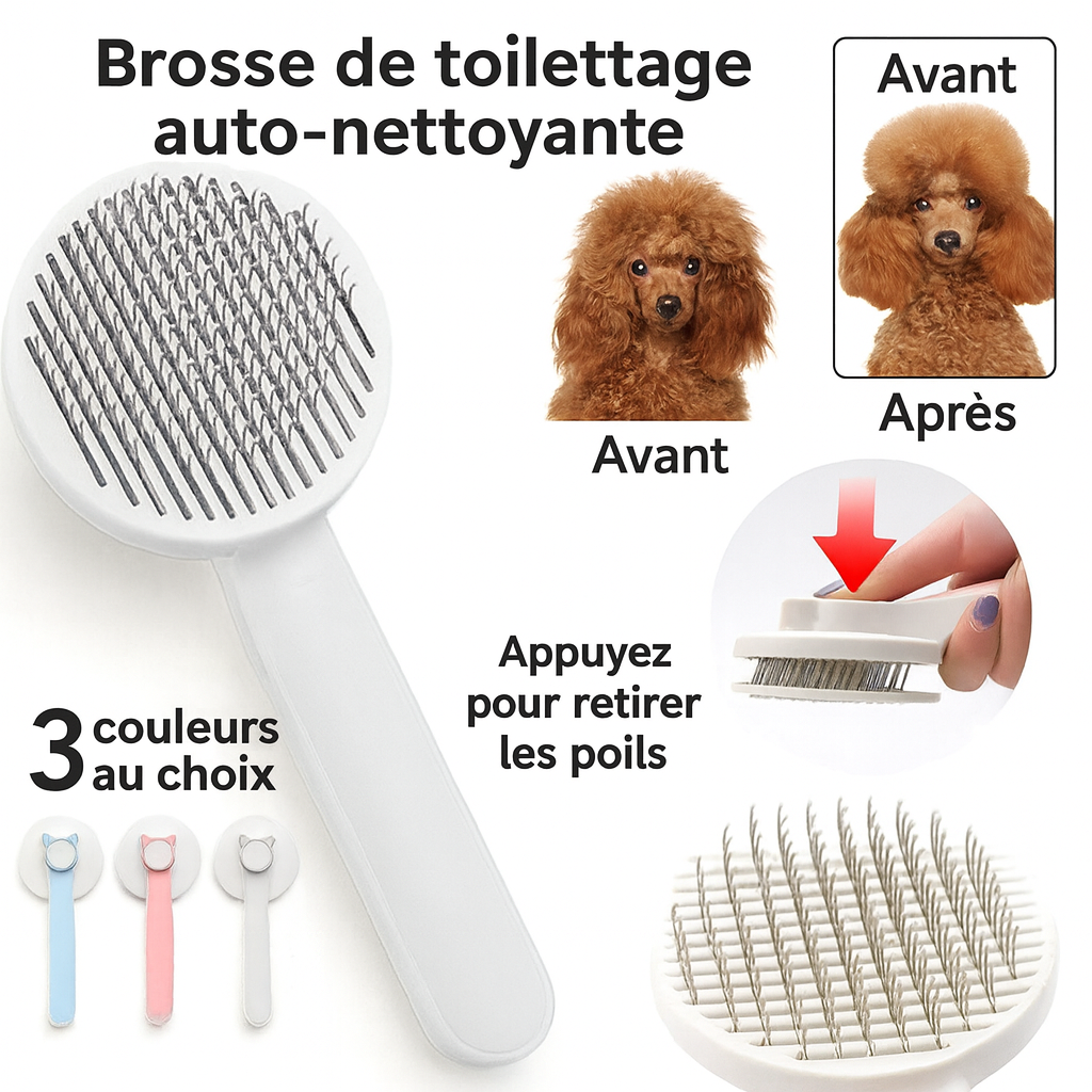 Brosse Autonettoyante pour Chats & Chiens – Toilettage Poils Courts & Longs