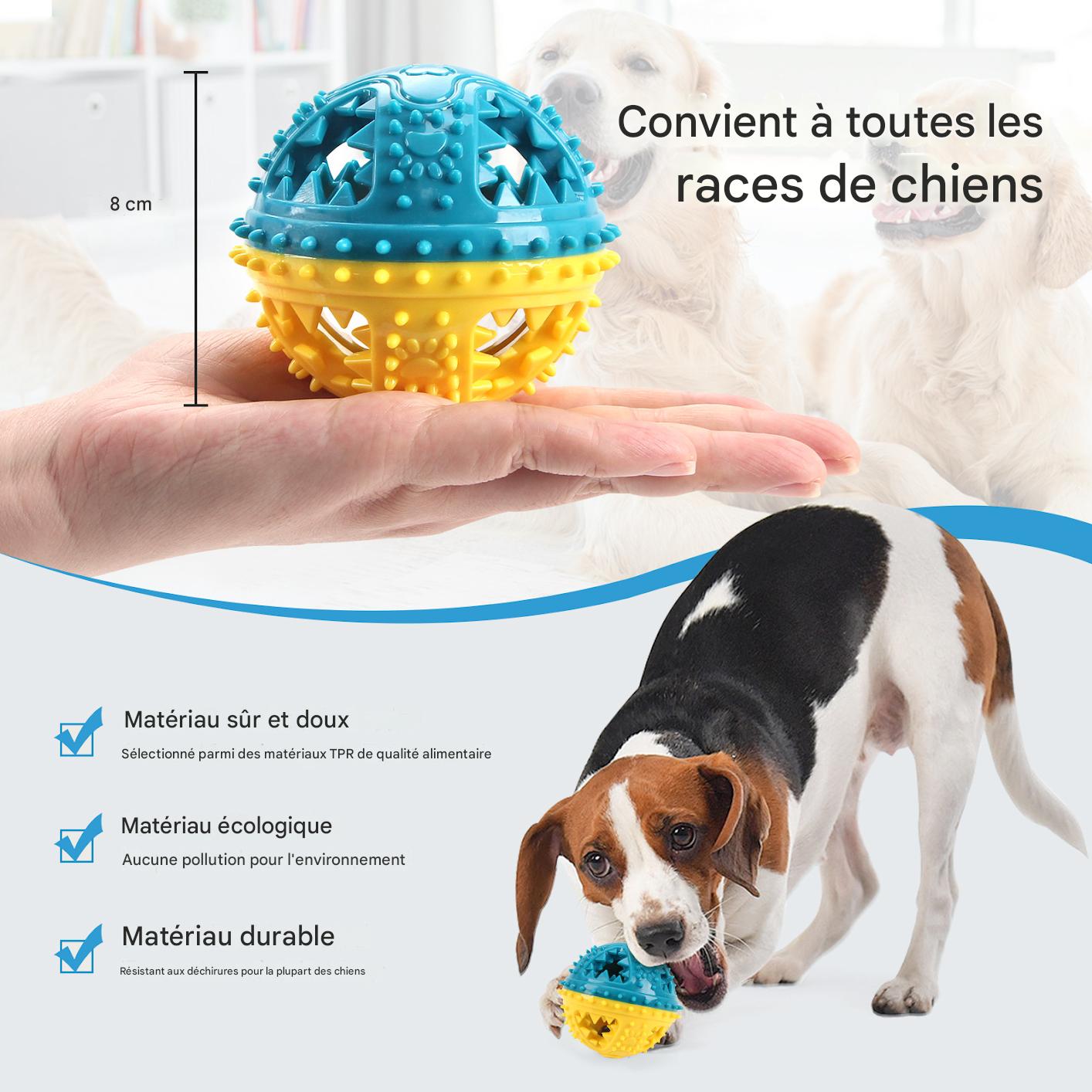 Jouet Balle Interactive pour Chien – Anti-Morsure, Distributeur de Friandises & Nettoyage des Dents