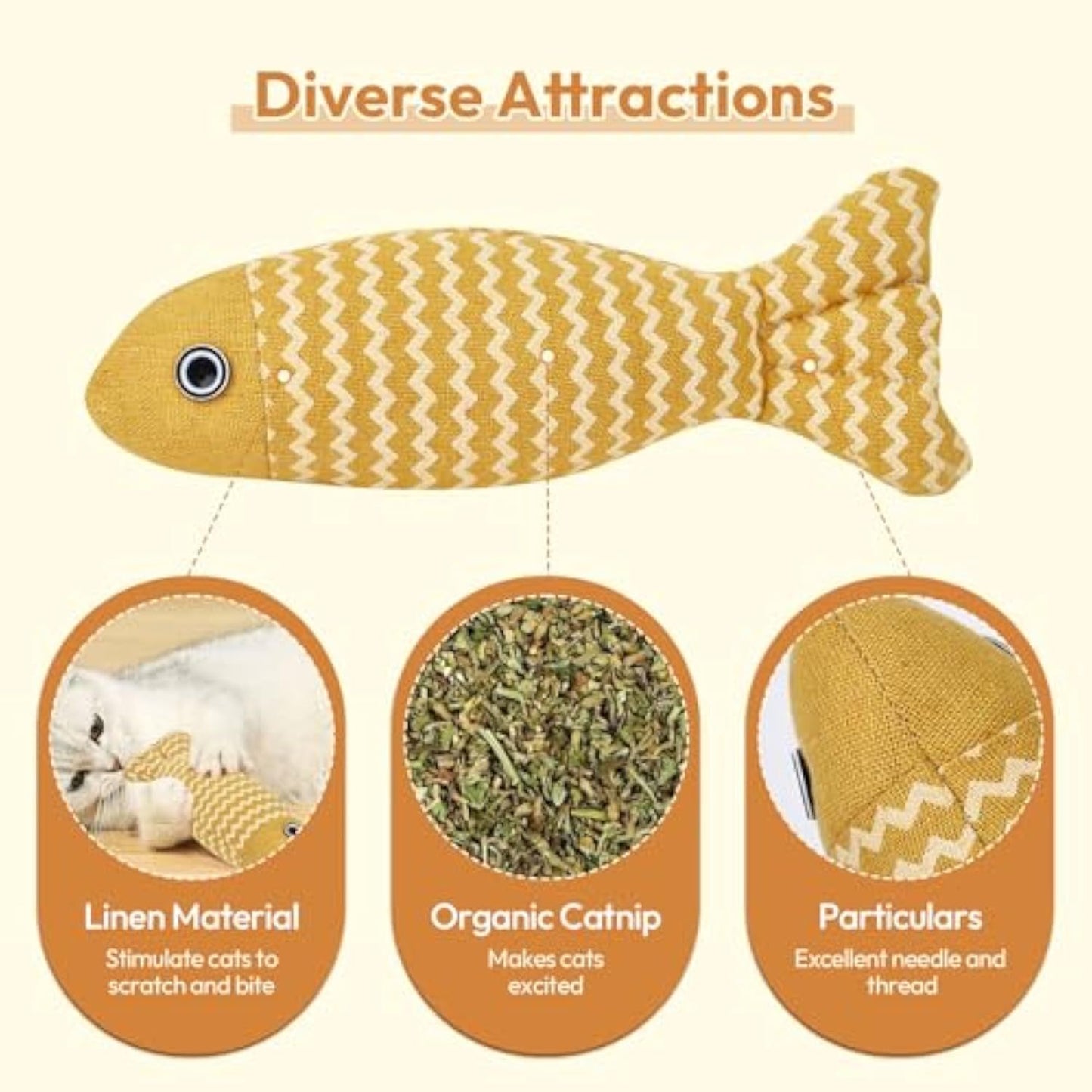 Jouets à l’Herbe à Chat – Set de 3 Poissons interactifs pour Chats & Chatons