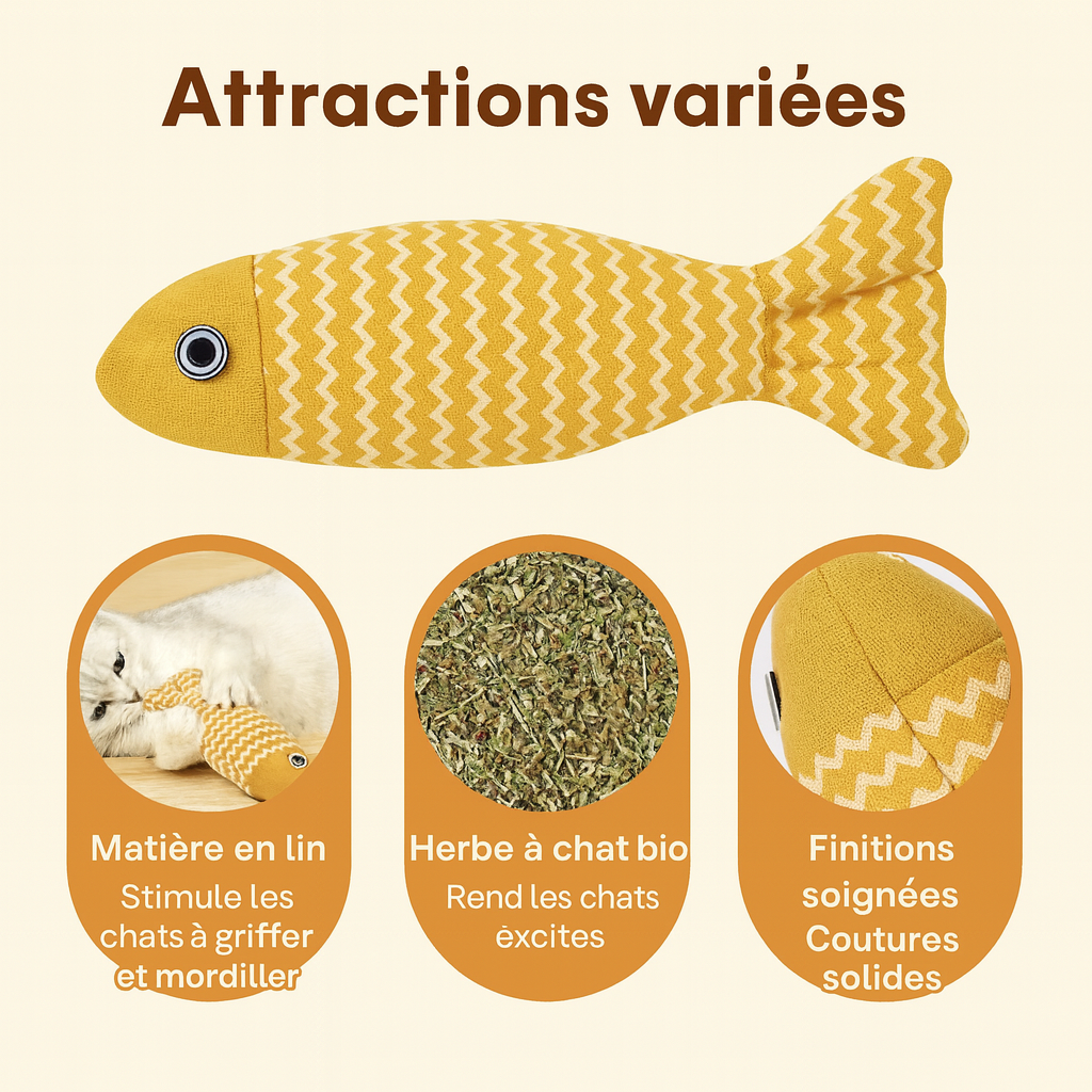 Jouets à l’Herbe à Chat – Set de 3 Poissons interactifs pour Chats & Chatons