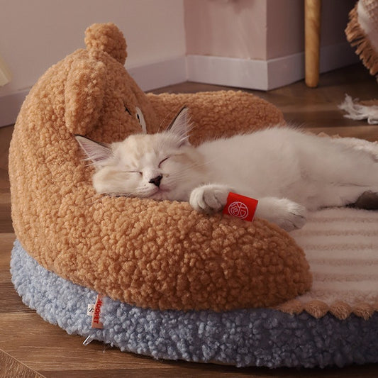 Nid d’Hiver Douillet pour Chats & Chiens – Modèle Ourson ou Chaton