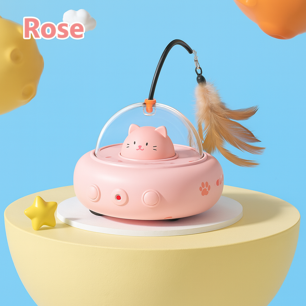Smart Teaser Cat Toy – Jouet Électrique UFO avec Plume & Clochette pour Chats