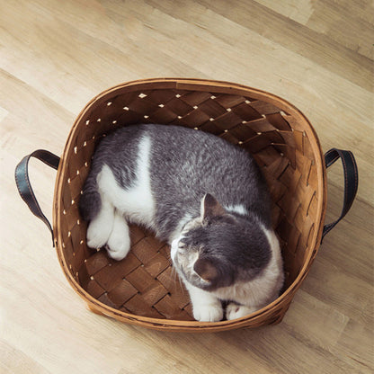 Maison en Rotin Naturel pour Chats & Chiens – Nid d’Été Élégant & Respirant
