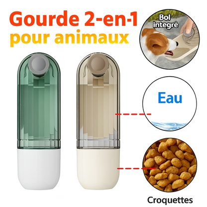 Gourde 2-en-1 Portable pour Animaux – Distributeur d’Eau & Nourriture