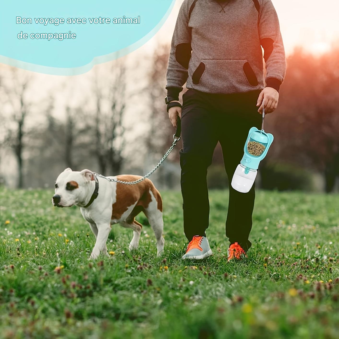 Gourde 2-en-1 pour Chien – Distributeur d’Eau & Nourriture Étanche Portable