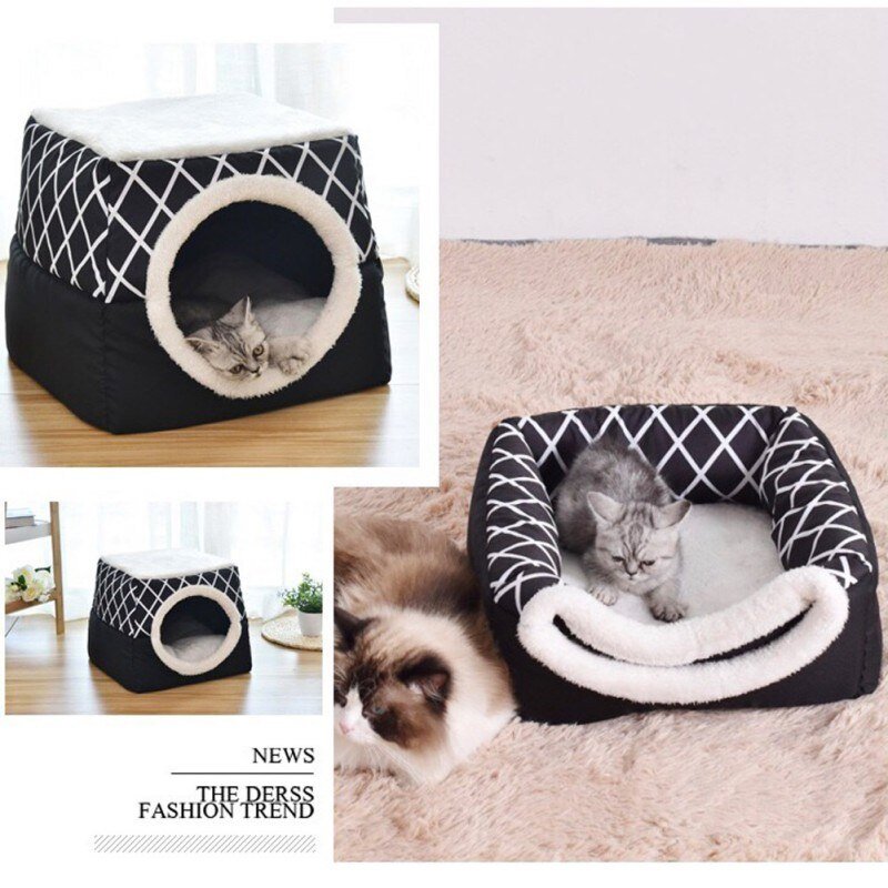 Detachable Soft Kennel Cat Bed Breathable Cat Pet Cave House Sleeping Bag Mat Pad Tent Pets Winter Warm Cozy Beds 11 Colors-4