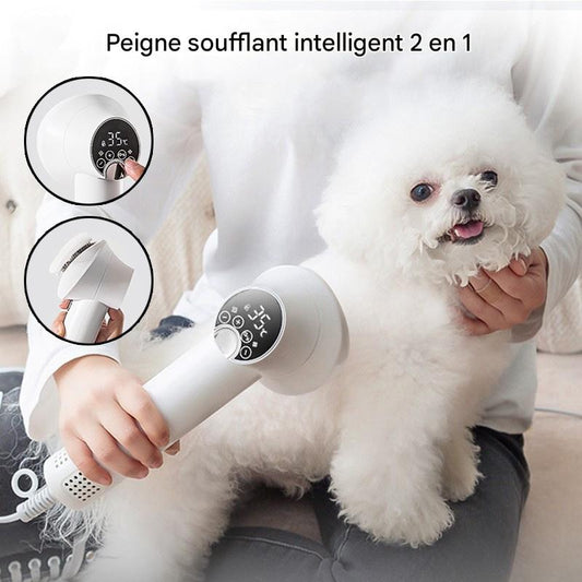 Sèche-Cheveux Intelligent 2 en 1 avec Brosse Intégrée pour Chiens & Chats