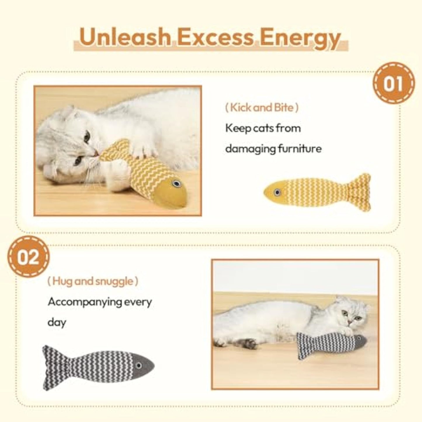 Jouets à l’Herbe à Chat – Set de 3 Poissons interactifs pour Chats & Chatons